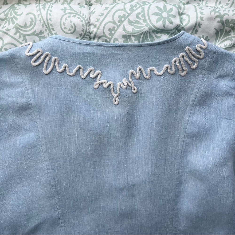 Women's Brooks Brothers Blue Linen Cotton Embroidered Tunic Top Size 12 - Picture 6 of 9
